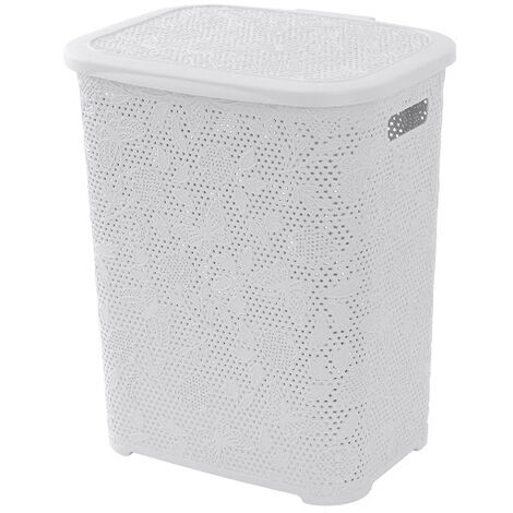 CESTO CESTA PORTA BIANCHERIA sporca 50 LITRI DIMENSIONI BIANCO EFFETTO  RATTAN EUR 21,00 - PicClick IT