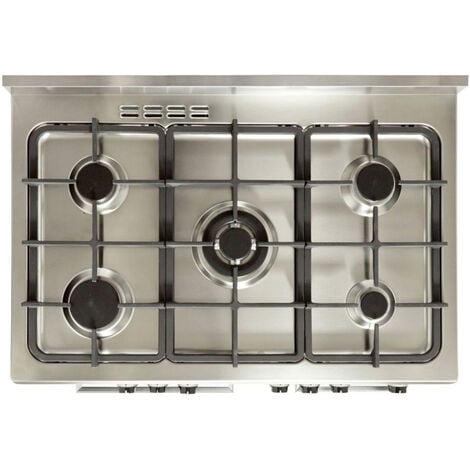 Cocina Gas - F9LT50G2I Acero inoxidable, Portabombona, 5 Fuegos + Horno  SOLTHERMIC, 64 l, 90 cm, Gris