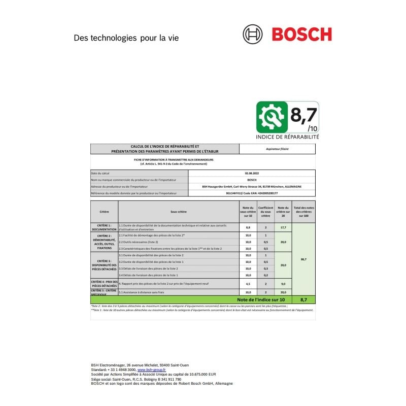 aspirapolvere 69db bianco - bgls4hyg2 - bosch