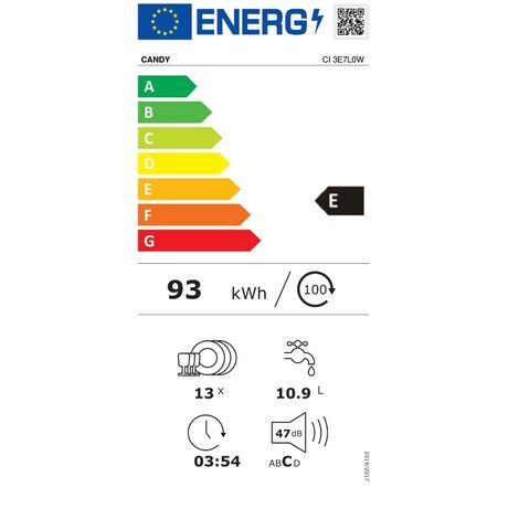 lavastoviglie 60cm 13 coperti 47db completamente integrata - CI3E7L0W - candy