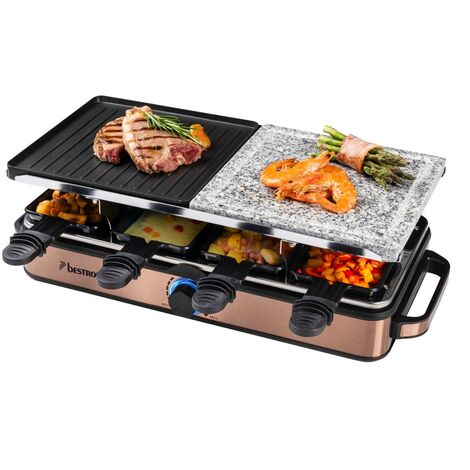 elegante design in rame - Raclette 3 in 1. griglia e pietra refrattaria a 8  pentole - 1400W 