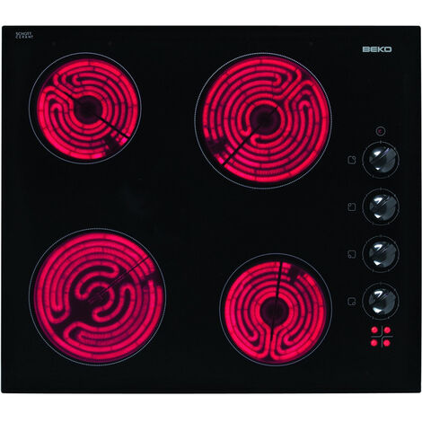 Piano cottura in vetroceramica da 58 cm a 4 fuochi 5800w nero - hic64100 - beko