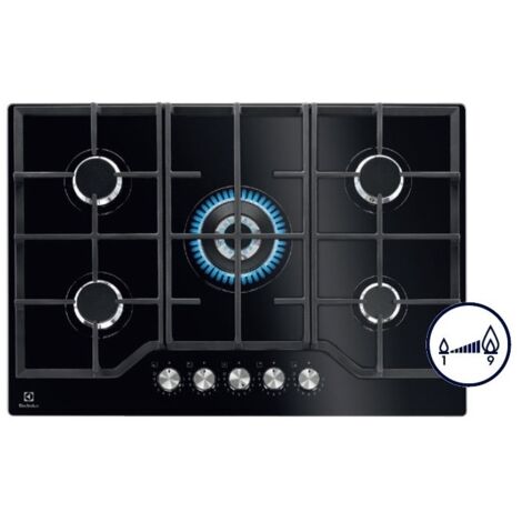 Electrolux KGG75362K Piano cottura Serie 600 Gas on Glass 75cm. Colore del prodotto: Nero, Posizionamento dell'apparecchio: Da incasso, Dimensione della larghezza del piano cottura: 75 cm. Certific...