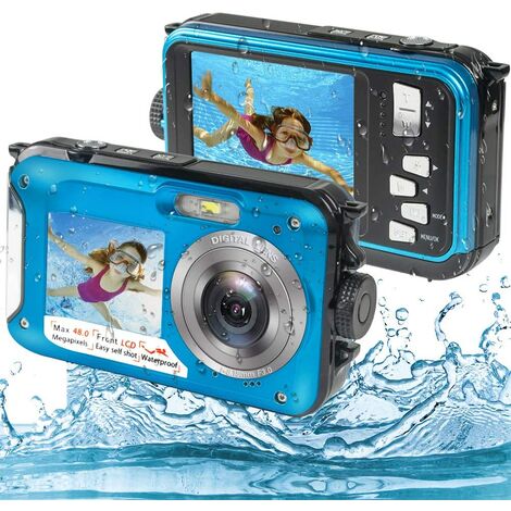 wasserdichte Kamera Unterwasserkamera 48MP 2.7K Full HD Digitalkamera wasserdichte 16X Digital Zoom Dual Screens Wasserdichter Camcorder zum Schnorcheln 