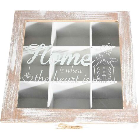 WELL HOME Boîte à Thé 9 Compartiments Avec Couvercle En Verre MDF Blanc