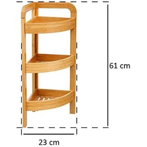 Étagère D'angle 3 Niveaux En Bambou Et Inox - Dimensions 43,5 X 43,5 X 39 Cm - Pour Cuisine Ou Salle De Bain - Gain De Place