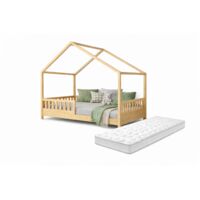 Atmosphera – Lit cabane enfant 90 x 190 cm – Structure en pin – Matelas inclus – Hauteur barrière 30 cm – Fabrication européenne