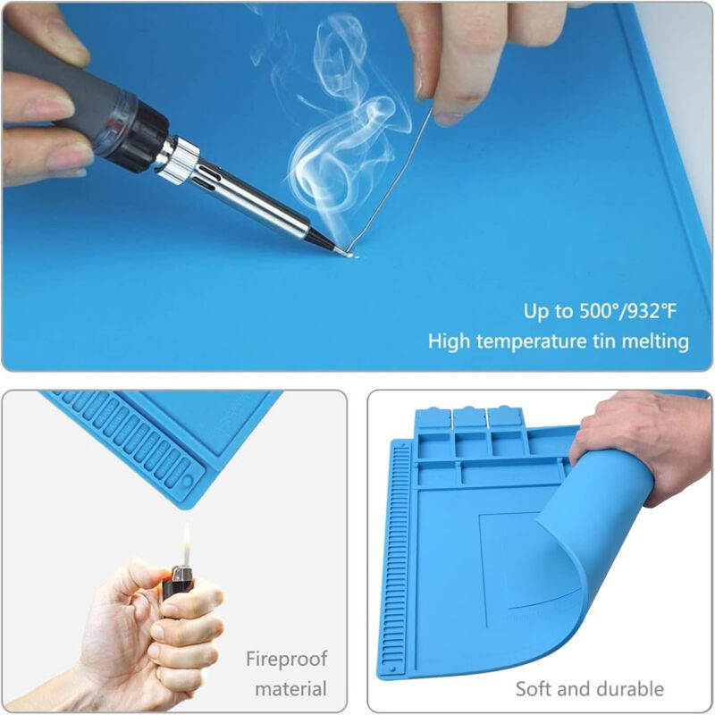 Tapis de Soudure, 500℃ Tapis de Réparation Magnétique Multifonction, 55 x 35 cm Station de Réparation de Soudure en Silicone, pour Soudure et Électronique, les Circuits Imprimés