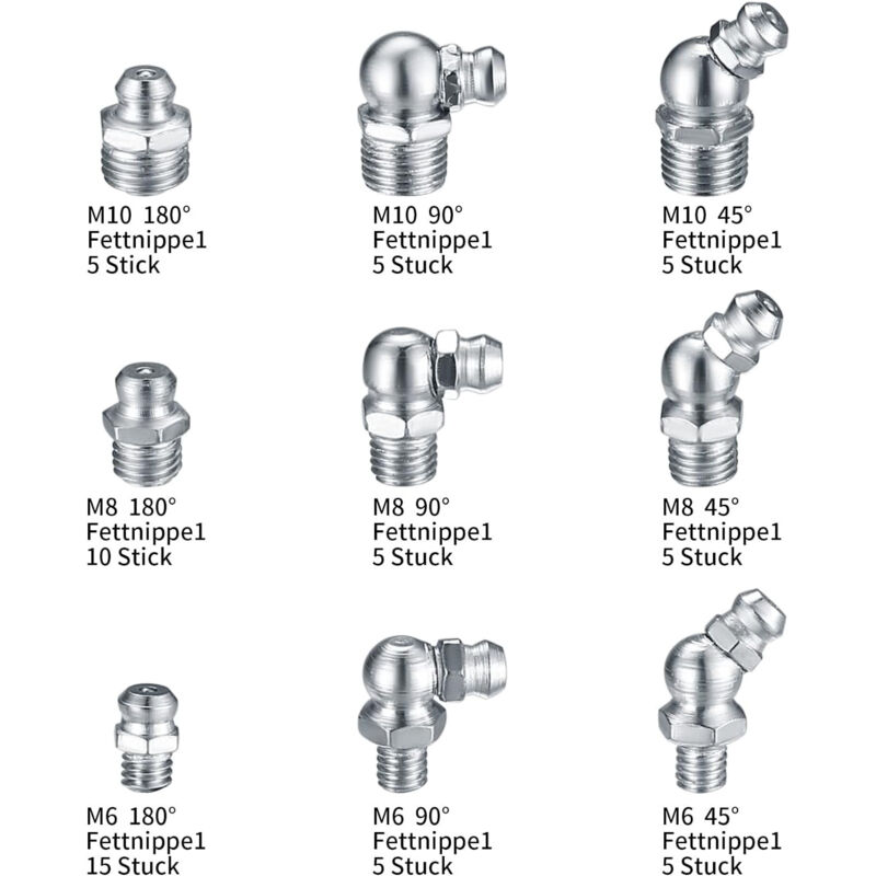 Lot De 15 Raccords Graisseurs Droits M6 M8 M10 - Mamelons à Graisse Métalliques Pour Voiture, Moto, Camion, Machine Industrielle