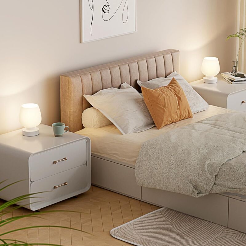 Lampe De Table à 3 Voies à Intensité Variable Avec 2 Ports De Charge Usb 2 Prises Ca Lampe De Chevet Minimaliste Pour Chambre A Coucher Abat Jour Carre En Tissu Lin