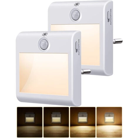 Veilleuse Enfant LED[Lot de 2],Veilleuse Prise Electrique Dimmable avec Détecteur de Mouvement, Lampe Nuit Blanche Naturel 3500K pour Chambre Bébé, Placard, Salon, Escaliers, Couloir etc.