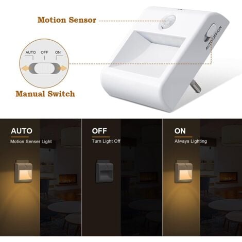 Veilleuse Enfant LED[Lot de 2],Veilleuse Prise Electrique Dimmable avec Détecteur de Mouvement, Lampe Nuit Blanche Naturel 3500K pour Chambre Bébé, Placard, Salon, Escaliers, Couloir etc.