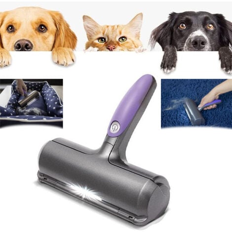 Sweeper Brush,Brosse anti-poils d'animaux, ramassage de poils de chat/chien-violet et gris-pour canapé/vêtements/voitures