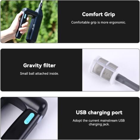 Pulverisateur Electrique, Pulverisateur pour Toiture, 7.4V/1A Pulverisateur de Jardin Electrique, Pulvérisateur à Batterie avec 3 Buses Et 5M de Tuyau, USB Rechargeable, pour Pelouse, Jardin