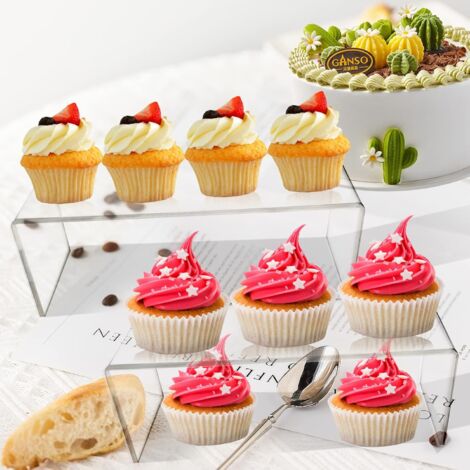Présentoir Acrylique Transparent 3 Niveaux - Pour Cupcakes, Bijoux, Parfums, Cosmétiques, Design épuré, Facile à Monter