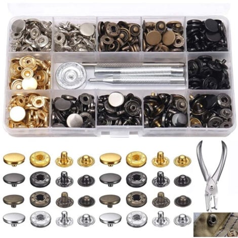 120 Pièces Kit de Fermoirs à Pression en Métal - Boutons-Pression avec Pince à Poinçonner Professionnelle et Outils de Fixation 4 en 1 pour Vêtements, Sacs, Tissu (Couture Rapide & Durable)