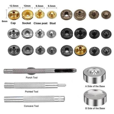120 Pièces Kit de Fermoirs à Pression en Métal - Boutons-Pression avec Pince à Poinçonner Professionnelle et Outils de Fixation 4 en 1 pour Vêtements, Sacs, Tissu (Couture Rapide & Durable)