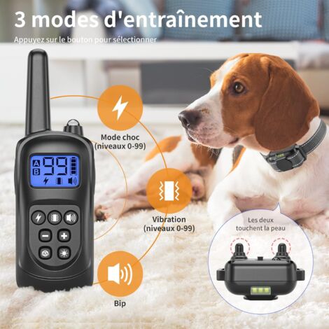 Collier Anti Aboiement pour Chien - Collier Électrique avec Télécommande, 3 Modes (Son, Vibration, Choc), Portée de 600m, Étanche IPX7, Verrouillage de Sécurité - Noir