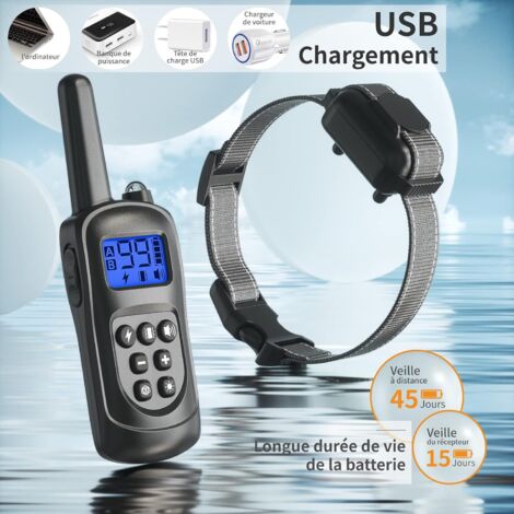 Collier Anti Aboiement pour Chien - Collier Électrique avec Télécommande, 3 Modes (Son, Vibration, Choc), Portée de 600m, Étanche IPX7, Verrouillage de Sécurité - Noir