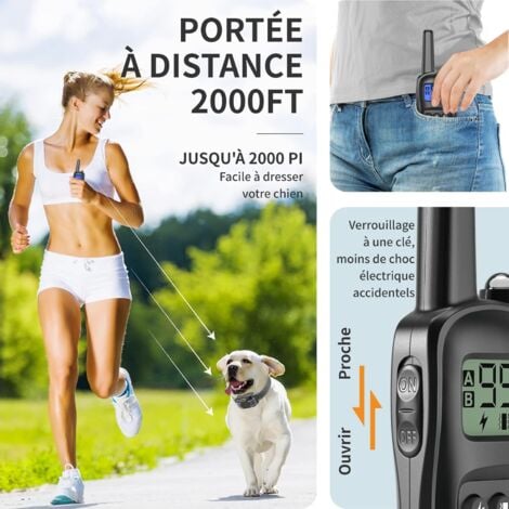 Collier Anti Aboiement pour Chien - Collier Électrique avec Télécommande, 3 Modes (Son, Vibration, Choc), Portée de 600m, Étanche IPX7, Verrouillage de Sécurité - Noir