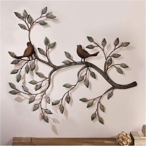 Longziming – Décoration murale oiseaux d'amour en métal – Sculpture rétro 58x48cm – Fer forgé peint à la main – Pour intérieur artistique