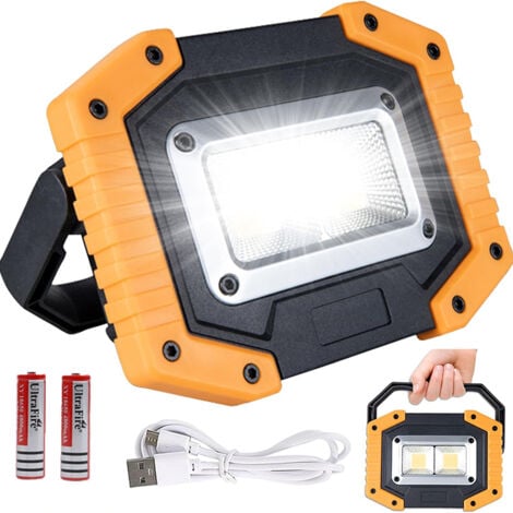 Projecteur LED Rechargeable 30W 2000LM Projecteur Chantier Lumière de Travail avec  COB Portable Projecteur LED USB pour Camping,3 Modes,batterie contient (1 pièce)