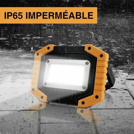 Projecteur LED Rechargeable 30W 2000LM Projecteur Chantier Lumière de Travail avec  COB Portable Projecteur LED USB pour Camping,3 Modes,batterie contient (1 pièce)