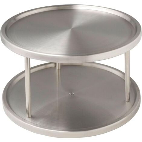 Plateau tournant, 2 tablettes de rangement rotatives, Aménagement intérieur des placards, Acier inoxydable brossé, 26.5x16x26.5 cm