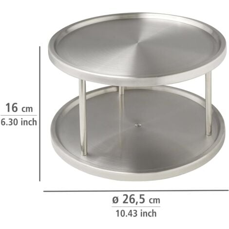 Plateau tournant, 2 tablettes de rangement rotatives, Aménagement intérieur des placards, Acier inoxydable brossé, 26.5x16x26.5 cm
