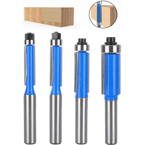 Longziming – Set de 4 fraises à affleurer 8mm – Roulement supérieur pour coupes précises – Alliage YG8 et acier au carbone 45 – Pour bois dur et tendre