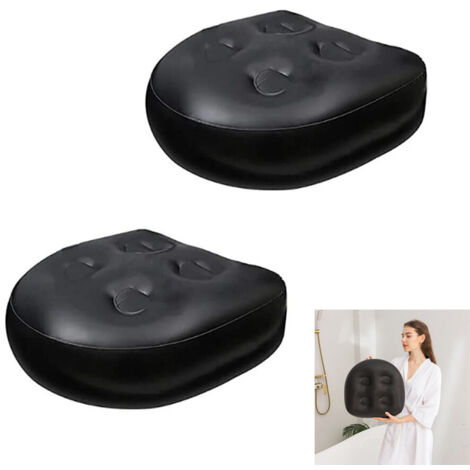 Longziming – Lot de 2 sièges de bain spa jacuzzi noir – Coussin étanche gonflable – Ventouses antidérapantes – Confort optimal pour baignoire
