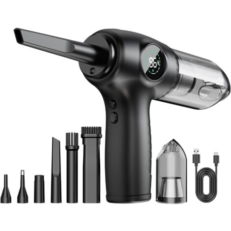 Aspirateur à Main sans Fil,3 in 1 Aspirateur Voiture avec 90000 RPM, Affichage LED et 5 Buses Commutables pour Nettoyage PC, Clavier, Voiture,la Voiture, le Bureau et la Maison