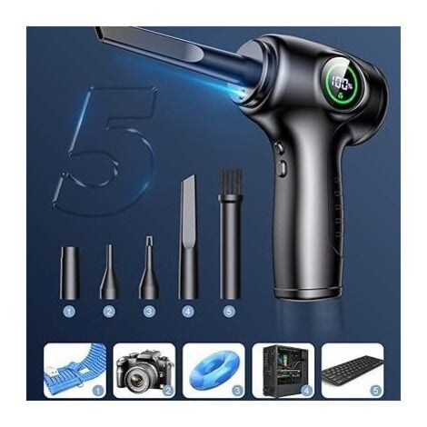 Aspirateur à Main sans Fil,3 in 1 Aspirateur Voiture avec 90000 RPM, Affichage LED et 5 Buses Commutables pour Nettoyage PC, Clavier, Voiture,la Voiture, le Bureau et la Maison