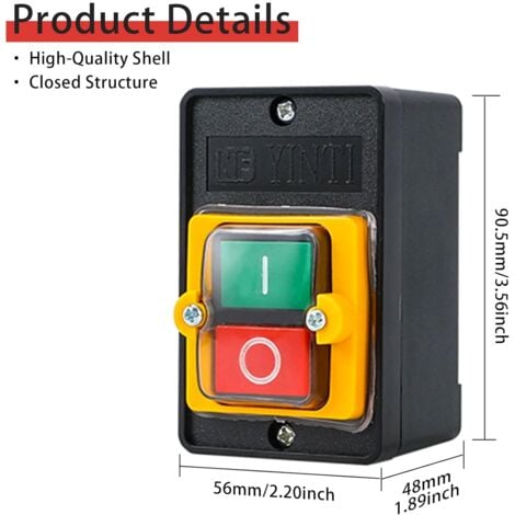 2 pièces Bouton-poussoir AC220V / 380V 10A Bouton-poussoir Imperméable Bouton Poussoir ON/OFF Utilisé pour Machines Textiles d'Équipement Mécanique