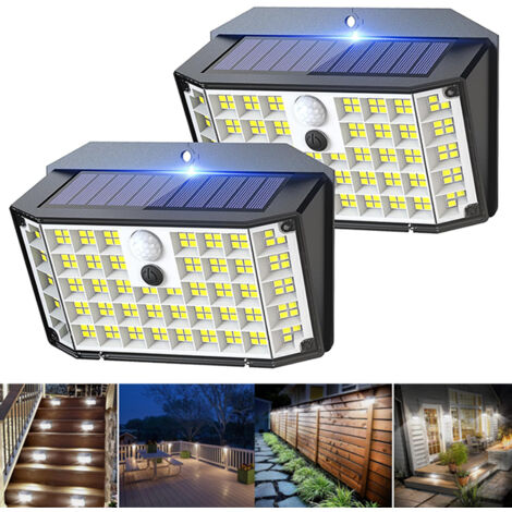 Longziming – Lot de 2 lampes solaires d'extérieur avec détecteur de mouvement – 176 LED – IP65 étanche – Luminosité jusqu'à 2000 lumens – Angle d'éclairage 270° - 176LED