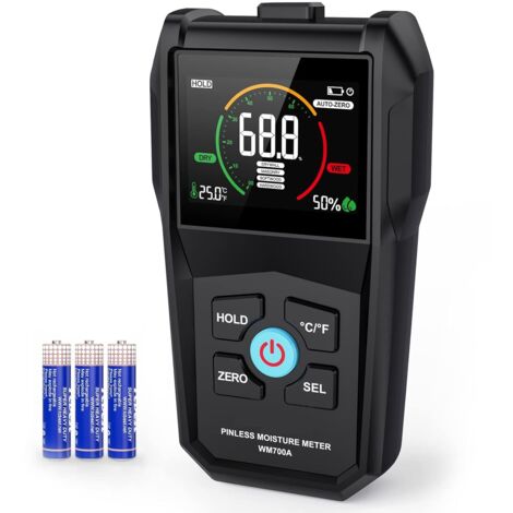 Longziming – Testeur d'humidité sans aiguille – Détection non destructive pour bois dur et murs – Alarme automatique à 17% et 70% – Écran LCD couleur