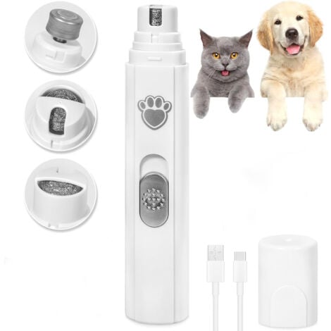 Lime à Ongles Électrique pour Chat et Chien, 2 Vitesses, Lime à Ongles Rechargeable pour Chien Silencieuse, 45dB, 3 Ports Convient aux Chiens/Chats de Grande, Moyenne et Petite Taille（Blanc）