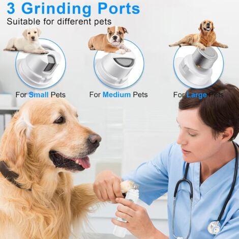 Lime à Ongles Électrique pour Chat et Chien, 2 Vitesses, Lime à Ongles Rechargeable pour Chien Silencieuse, 45dB, 3 Ports Convient aux Chiens/Chats de Grande, Moyenne et Petite Taille（Blanc）