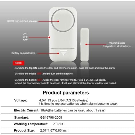 Lot de 4 alarmes magnétiques pour fenêtre et porte - Alarme maison- Système anti-vol sans fil - Piles incluses- Anti-Intrusion Anti-Vol Contre Cambriolage Détecteurs 120dB Sirène avec Piles- Blanches