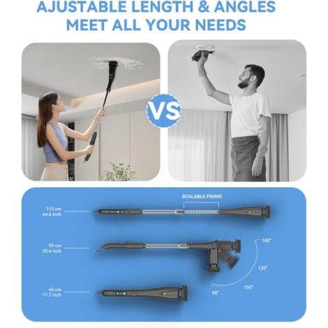 Brosse de nettoyage électrique sans fil avec 8 têtes de brosse de nettoyage, 3 vitesses, 160 minutes de temps de travail, bras d'extension réglable, brosse de nettoyage électrique (noir)