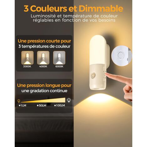 Lampe WC/Détecteur De Mouvement Rechargeable USB - 8 Couleurs, Étanche - Pour Salle De Bain, Couloir, Placard