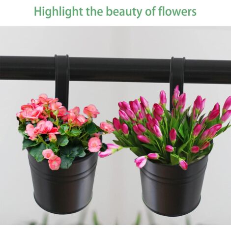 4 Pièces Pots De Fleurs Suspendus En Métal, 27.5CM Grands Pots De Plantes Seau A Fleurs Suspendu Avec Crochet Amovible Pour Balcon Cloture Jardin Maison Decor Noir 90988375