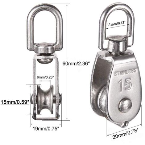 2 Poulies De Levage En Acier Inox 304 - Capacité 35 Kg, Diamètre 20 Mm | Pour Bricolage, Camping, Escalade, Levage
