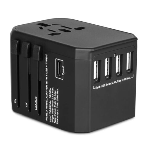 Adaptateur Prise Universelle de Voyage, Prise Universelle Voyage,Adaptateur Universel de Voyage avec 4 ports USB + charge rapide Type-C 3,0 A,Adaptateur International vers USA Japon Canada UK Francais