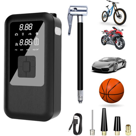 6000mAh Mini Pompe à Air Électrique,Compresseur à Air Portatif Gonfleur Pneus sans Fil 150PSI 4 Modes ,avec Affichage Numérique Lumière LED et Rechargeable pour Pneus de Moto, Voiture (Noir)