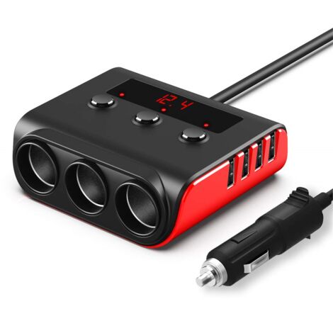7 en 1 Multi Prise Allume Cigare Adaptateur, 120W (12/24V) Chargeur Adaptateur Allume Cigare, Caricatore Con 3 Prese & 4 Portes USB Rapide Chargeur Voiture pour iPhone/iPad/Samsung