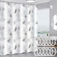 Rideau de Douche,Rideaux de Salle de Bain,Anti Moisissure, Imperméable, Plante Feuilles Géométrie   Tissu Imperméable Rideau De Bain avec 12 Crochets,180 X 200cm