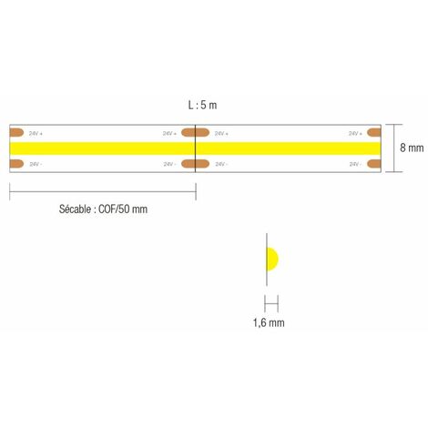 RUBAN LED COF IP20 IRC90 9W 1000LM 8MMX5M 3000°K