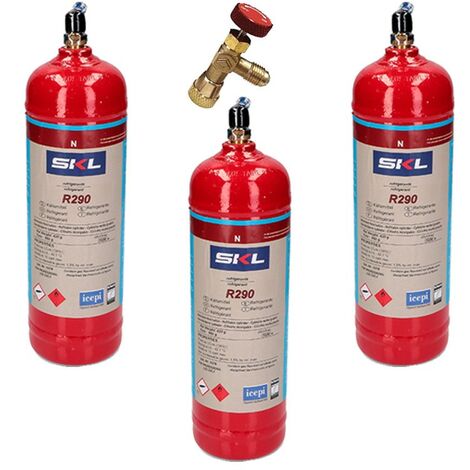 3 Refrigerant Gas Bottles R290 370gr Valve Propane