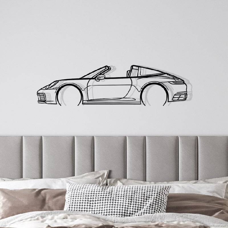 DECORAZIONE DA PARETE IN METALLO - 911 TARGA MOD 991 DETTAGLIATA - Decorazione  da parete in metallo - Silhouette auto 80CM